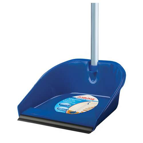  Совок для мусора + щетка, пластик, резиновая кромка, алюминиевые рукоятки 70 см, синий, laima, 601472 | Совки