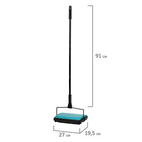  Щетка-веник-пылесос механическая для пола и ковровых покрытий, металл, чёрно-бирюзовая, daswerk, 608948 | Совки