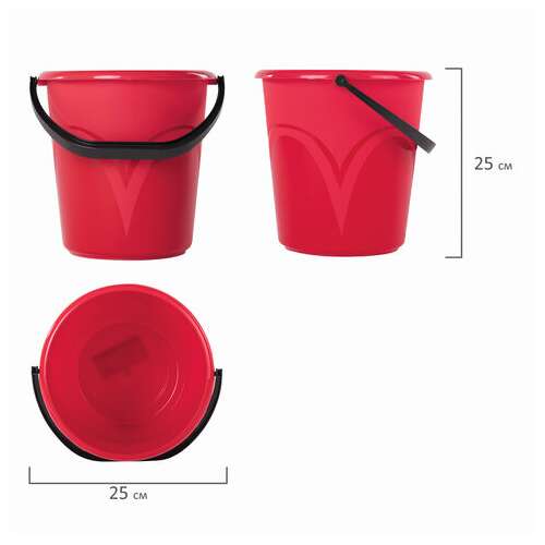  Ведро 8 л, без крышки, пластиковое, пищевое, с глянцевым узором, цвет красный, мерная шкала, laima, 603892 | Ведра хозяйственные