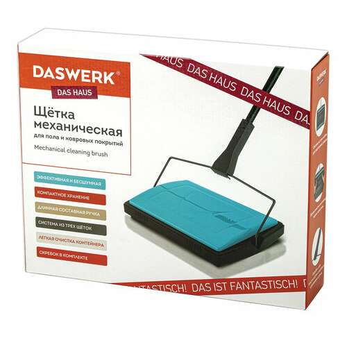  Щетка-веник-пылесос механическая для пола и ковровых покрытий, металл, чёрно-бирюзовая, daswerk, 608948 | Совки