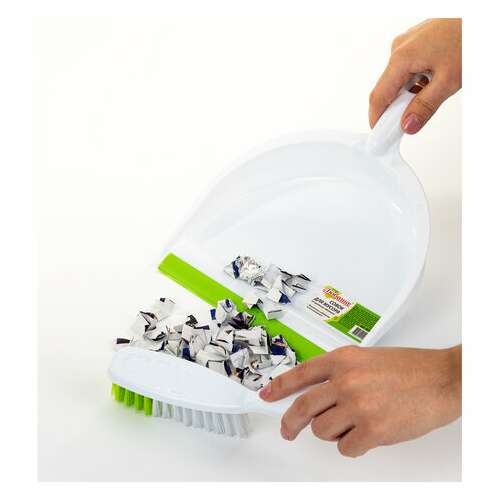  Совок для мусора + щетка, пластик, резиновая кромка, зелено-белый, любаша, 603615 | Совки