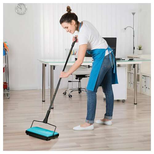  Щетка-веник-пылесос механическая для пола и ковровых покрытий, металл, чёрно-бирюзовая, daswerk, 608948 | Совки