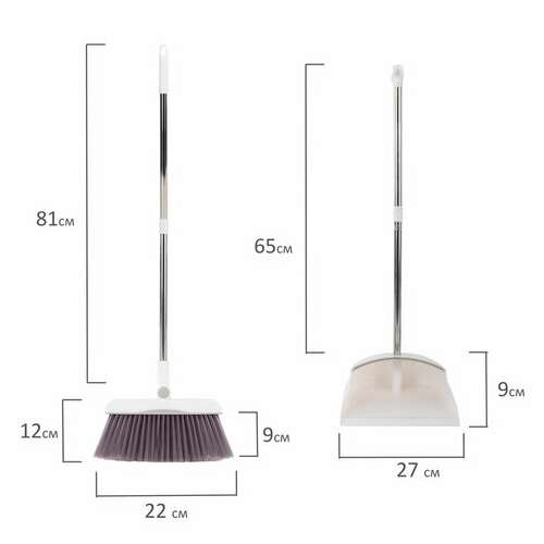  Совок для мусора + щетка на длинных рукоятках, 81 см, бело-серый, разборный, laima, 608953 | Совки