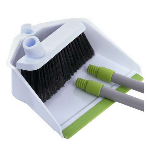  Совок для мусора + щетка, рукоятки 80 см с резьбой, пластик, зелено-белый, "ленивка", любаша, 603616 | Совки