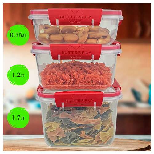  Контейнер с крышкой пищевой 0,75 л герметичный, butterfly, ланч бокс, 8,5х15,6х11 см, прозрачный, 7820699, 437820665 | Контейнеры для хранения и свч