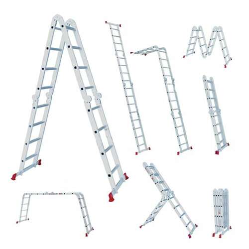  Лестница-трансформер алюминиевая 4х4 ступени, высота 4,5 м (4 секции по 1,2 м) до 150 кг, вес 16,5 кг, новая высота, 3320404 | Лестницы и стремянки