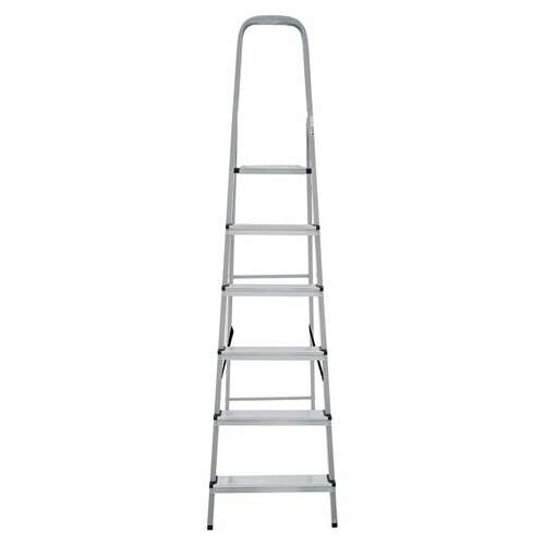  Стремянка сталь / алюминий 6 ступени, высота площадки 1,25м, дуга 0,6м, площадка 26х26см, нагрузка 150кг, вес 7кг новая высота, 1130106 | Лестницы и стремянки