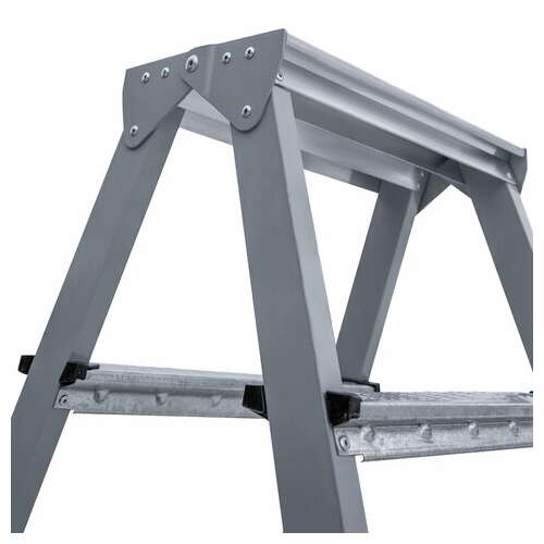 Стремянка стальная двухсторонняя 2х2 ступени, высота площадки 0,44м, алюминиевая площадка 35х16см, до 150кг, вес 2,8кг новая высота, 1160202 | Лестницы и стремянки