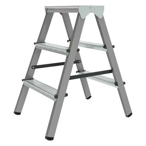  Стремянка стальная двухсторонняя 2х3 ступени, высота площадки 0,66м, алюминиевая площадка 35х16см, до 150кг, вес 4,2кг новая высота, 1160203 | Лестницы и стремянки