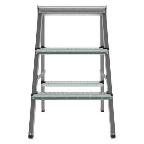  Стремянка стальная двухсторонняя 2х3 ступени, высота площадки 0,66м, алюминиевая площадка 35х16см, до 150кг, вес 4,2кг новая высота, 1160203 | Лестницы и стремянки