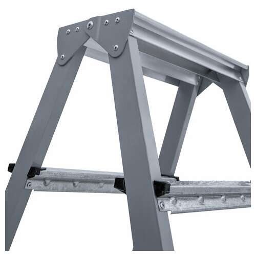  Стремянка стальная двухсторонняя 2х3 ступени, высота площадки 0,66м, алюминиевая площадка 35х16см, до 150кг, вес 4,2кг новая высота, 1160203 | Лестницы и стремянки