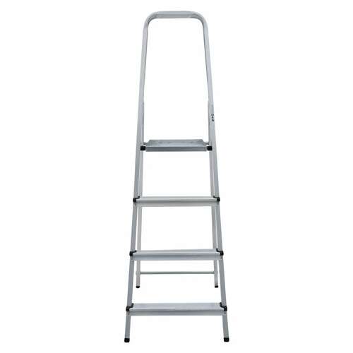  Стремянка алюминиевая 4 ступени, высота площадки 0,82м, дуга безопасности 0,6м, площадка 26х26см, до 150кг, вес 3,5кг, новая высота, 1110104 | Лестницы и стремянки