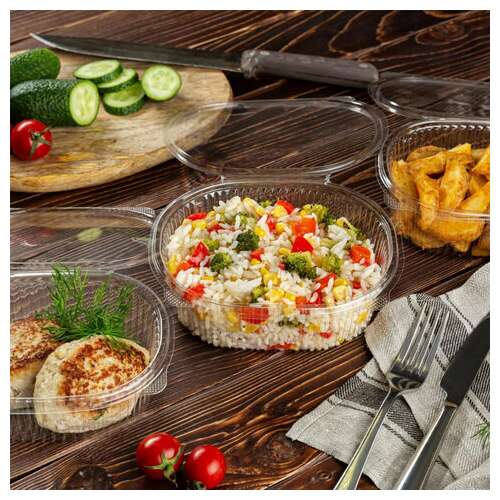 Одноразовый контейнер овальный 750 мл, с крышкой, юп-ркс, комплект 420 шт., прозрачный пэт, юупм6005  Одноразовый контейнер овальный 750 мл, с крышкой, юп-ркс, комплект 420 шт., прозрачный пэт, юупм6005 | Контейнеры одноразовые