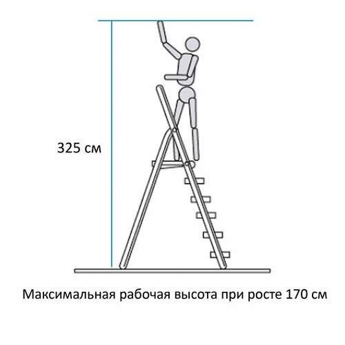  Стремянка сталь / алюминий 6 ступени, высота площадки 1,25м, дуга 0,6м, площадка 26х26см, нагрузка 150кг, вес 7кг новая высота, 1130106 | Лестницы и стремянки