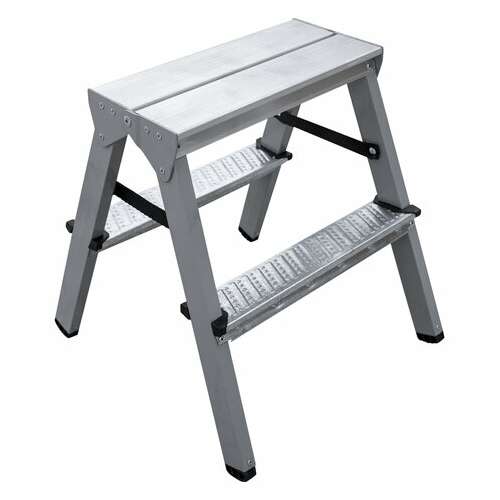  Стремянка стальная двухсторонняя 2х2 ступени, высота площадки 0,44м, алюминиевая площадка 35х16см, до 150кг, вес 2,8кг новая высота, 1160202 | Лестницы и стремянки
