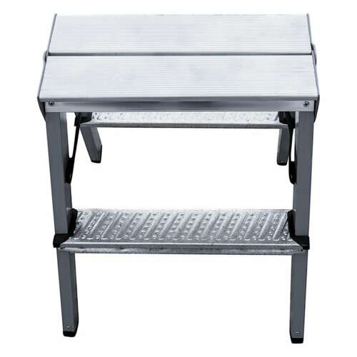  Стремянка стальная двухсторонняя 2х2 ступени, высота площадки 0,44м, алюминиевая площадка 35х16см, до 150кг, вес 2,8кг новая высота, 1160202 | Лестницы и стремянки