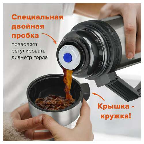  Термос laima классический с узким горлом, 1,2 л, нержавеющая сталь, пластиковая ручка, 605125 | Термосы