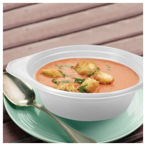  Одноразовые тарелки суповые, комплект 100 шт., пластик, 0,5 л, бюджет, белые, пс, холодное/горячее, laima, 600944 | Тарелки одноразовые