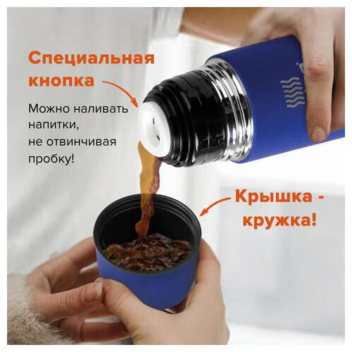  Термос laima классический с узким горлом, 1 л, нержавеющая сталь, синий, 605124 | Термосы