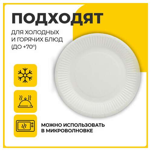  Тарелка одноразовая бумажная 230 мм, 100 штук, стандарт, жиростойкая ламинированная, laima, 608086 | Тарелки одноразовые