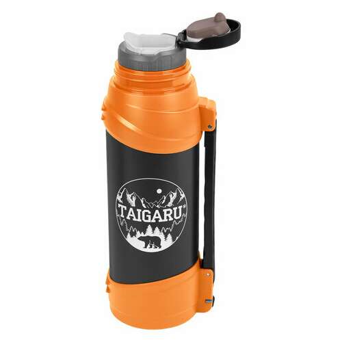  Термос классический, нержавеющая сталь, 2 л, оранжево-серый, 2 кружки, ручка + ремешок, taigaru, 608817 | Термосы