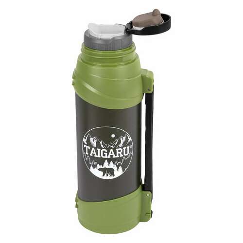  Термос классический, нержавеющая сталь, 2 л, черно-оливковый, 2 кружки, ручка + ремешок, taigaru, 608816 | Термосы