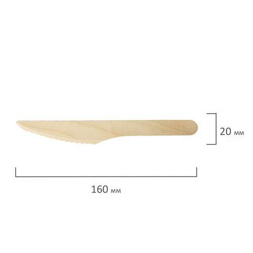  Нож одноразовый деревянный 160 мм, комплект 100 шт., белый аист, 607575, 59 | Ножи одноразовые