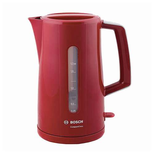  Чайник bosch twk3a014, 1,7 л, 2400 вт, закрытый нагревательный элемент, пластик, красный | Чайники