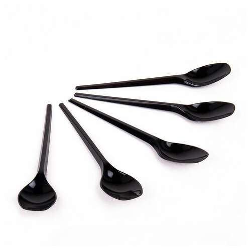  Ложка чайная одноразовая пластиковая 125 мм, черная, комплект 100 шт., эталон, welday, 607830 | Ложки и размешиватели одноразовые