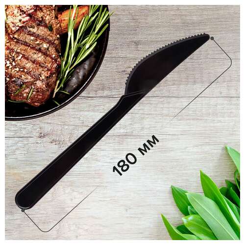 Нож одноразовый пластиковый 180 мм, черный, комплект 50 шт., эталон, белый аист, 607841  Нож одноразовый пластиковый 180 мм, черный, комплект 50 шт., эталон, белый аист, 607841 | Ножи одноразовые