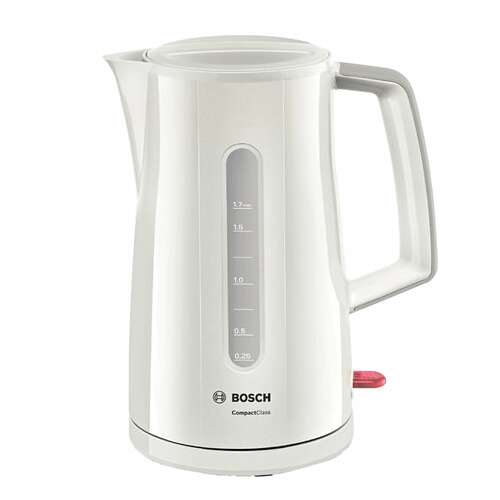  Чайник bosch twk3a011, 1,7 л, 2400 вт, закрытый нагревательный элемент, пластик, белый | Чайники