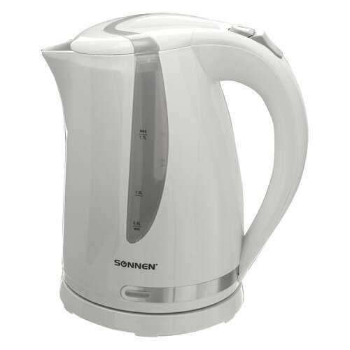  Чайник sonnen kt-1743, 1,7 л, 2200 вт, закрытый нагревательный элемент, пластик, белый, 453414 | Чайники
