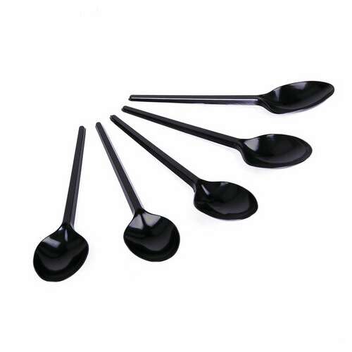  Ложка столовая одноразовая пластиковая 165 мм, черная, комплект 100 шт., стандарт, laima, 607833 | Ложки и размешиватели одноразовые
