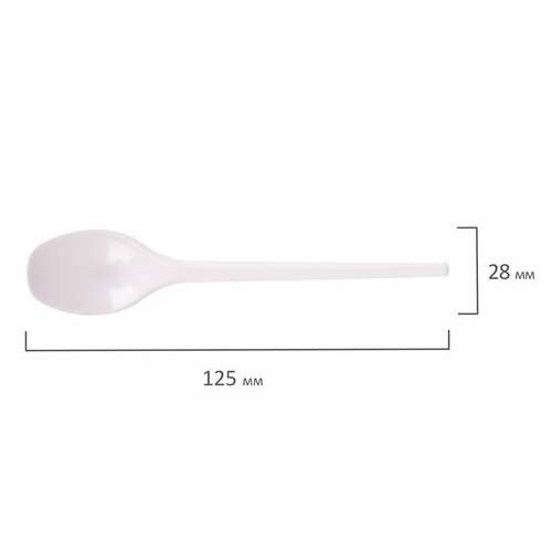  Ложка чайная одноразовая пластиковая 125 мм, белая, комплект 100 шт., welday, 607829 | Ложки и размешиватели одноразовые