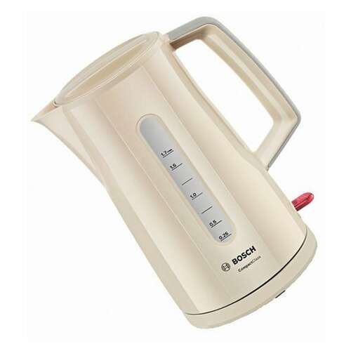  Чайник bosch twk3a017, 1,7 л, 2400 вт, закрытый нагревательный элемент, пластик, бежевый | Чайники