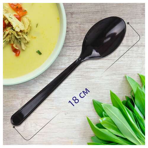  Ложка столовая одноразовая пластиковая 180 мм, черная, комплект 50 шт., эталон, welday, 607836 | Ложки и размешиватели одноразовые