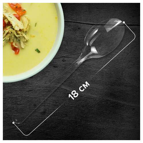  Ложка столовая одноразовая пластиковая 180 мм, прозрачная, комплект 48/50 шт., кристалл, laima, 602654 | Ложки и размешиватели одноразовые