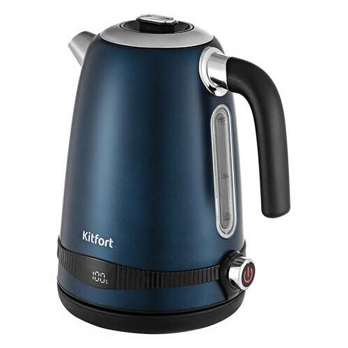  Чайник kitfort кт-6121-3, 1,7 л, 2200 вт, закрытый нагревательный элемент, led-дисплей, терморегулятор, сталь, синий | Чайники