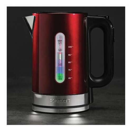  Чайник scarlett sc-ek21s78, 1,7 л, 2200 вт, закрытый нагревательный элемент, терморегулятор, сталь, бордовый | Чайники