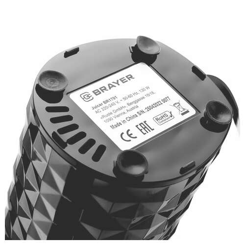  Соковыжималка шнековая brayer br1701, 130 вт, функция реверс, контейнер для сока 0,6 л, черная | Соковыжималки