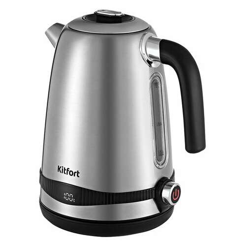 Чайник kitfort кт-6121-5, 1,7 л, 2200 вт, закрытый нагревательный элемент, led-дисплей, терморегулятор, сталь, серебро | Чайники
