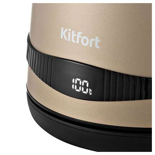  Чайник kitfort кт-6121-4, 1,7 л, 2200 вт, закрытый нагревательный элемент, led-дисплей, терморегулятор, сталь, бежевый | Чайники