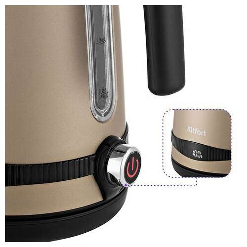  Чайник kitfort кт-6121-4, 1,7 л, 2200 вт, закрытый нагревательный элемент, led-дисплей, терморегулятор, сталь, бежевый | Чайники