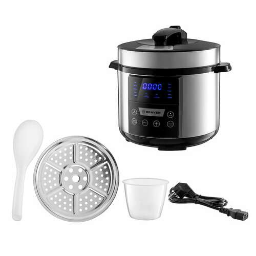  Мультиварка-скороварка brayer br2400, 900 вт, 5 л, 12 программ, серебро | Мультиварки