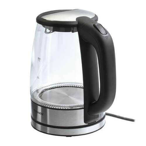  Чайник sonnen kt-1788, 1,7 л, 2200 вт, закрытый нагревательный элемент, стекло, черный, подсветка, 454349 | Чайники