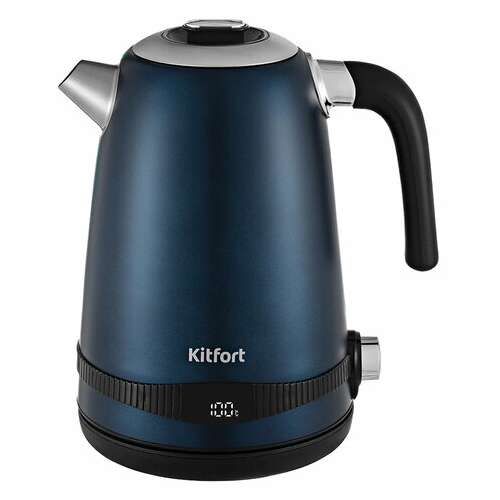  Чайник kitfort кт-6121-3, 1,7 л, 2200 вт, закрытый нагревательный элемент, led-дисплей, терморегулятор, сталь, синий | Чайники
