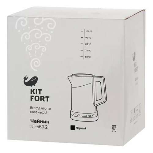 Чайник kitfort кт-660-2, 1,7 л, 2200 вт, закрытый нагревательный элемент, терморегулятор, двойные стенки, черный | Чайники