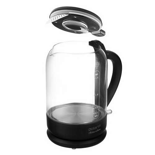  Чайник polaris pwk 1753cgl, 1,5 л, 1800-1950 вт, закрытый нагревательный элемент, стекло, черный, 53258 | Чайники