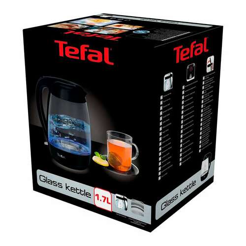  Чайник tefal ko450832, 1,7 л, 2400 вт, закрытый нагревательный элемент, стекло, черный | Чайники