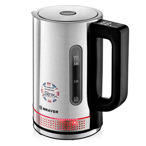  Чайник с терморегулятором brayer br1060, 1,7 л, 2200 вт, закрытый нагревательный элемент, сталь | Чайники